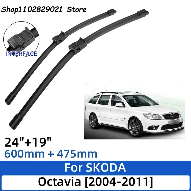 

2PCS For SKODA Octavia 2004-2011 24"+19"Front Rear Wiper Blades Windshield Windscreen Window Cutter Accessories 2010 2011