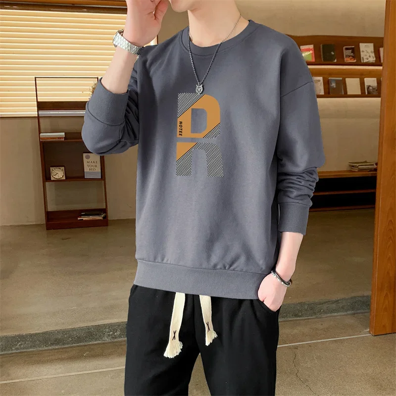

O-Neck Oversize Basic Men Clothing Pullover Sweatshirt Sweatpants Sweater Pants Set Spring Autumn 2pcs Suit Jacket T-Shirt Tops