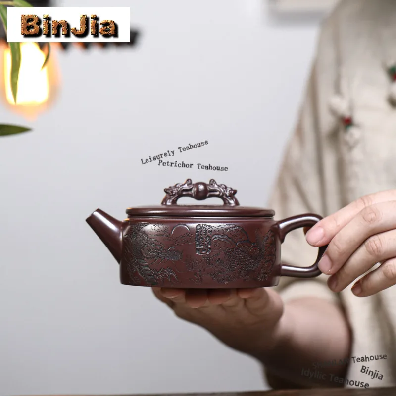

320 мл винтажные чайники Исин из фиолетовой глины ручной работы, большой калибр, горшок из необработанной руды, красная грязь, чайник, чайный сервиз Zisha, ремесло