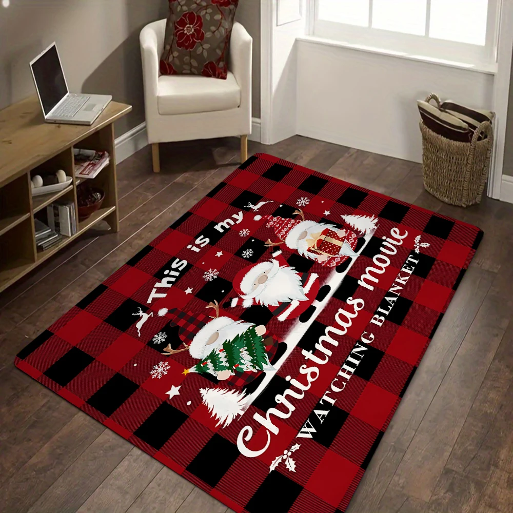 Christmas Santa Claus Red Plaid Print Area Rugs Non Slip Flannel Carpets for Home Living Room Bedroom Decor Washable Floor Mats