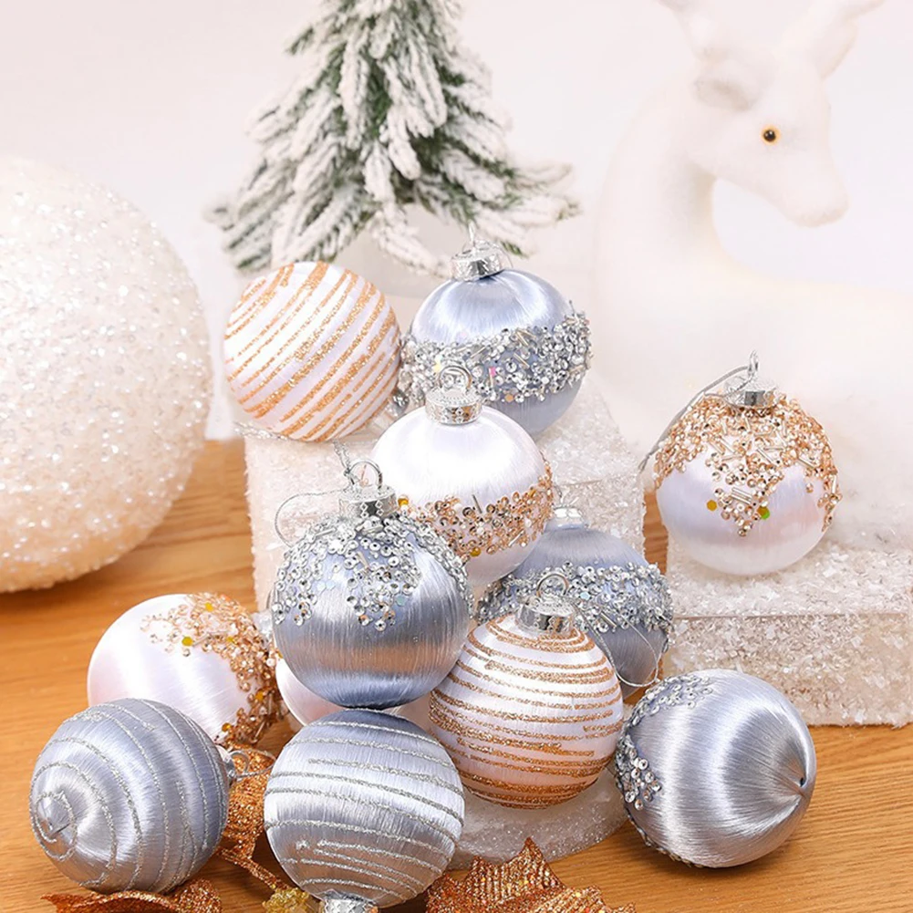 

6CM 8CM 6PCS Silk Sequin Christmas Ball Ornaments | Perfect For Tree For Indoor Outdoor Holiday Party Decorations Supplies