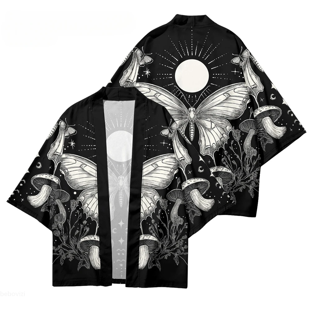 فراشة زهرة طباعة يوكاتا 2025 موضة اليابانية سترة هاوري للجنسين التقليدية تأثيري قميص كيمونو الشاطئ #5