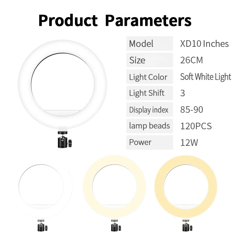 10inch 26cm Selfie Ring Light Photography Fill Lighting Led Ring Lamp for Video Recording Live Broadcast Selfie Led Lamp