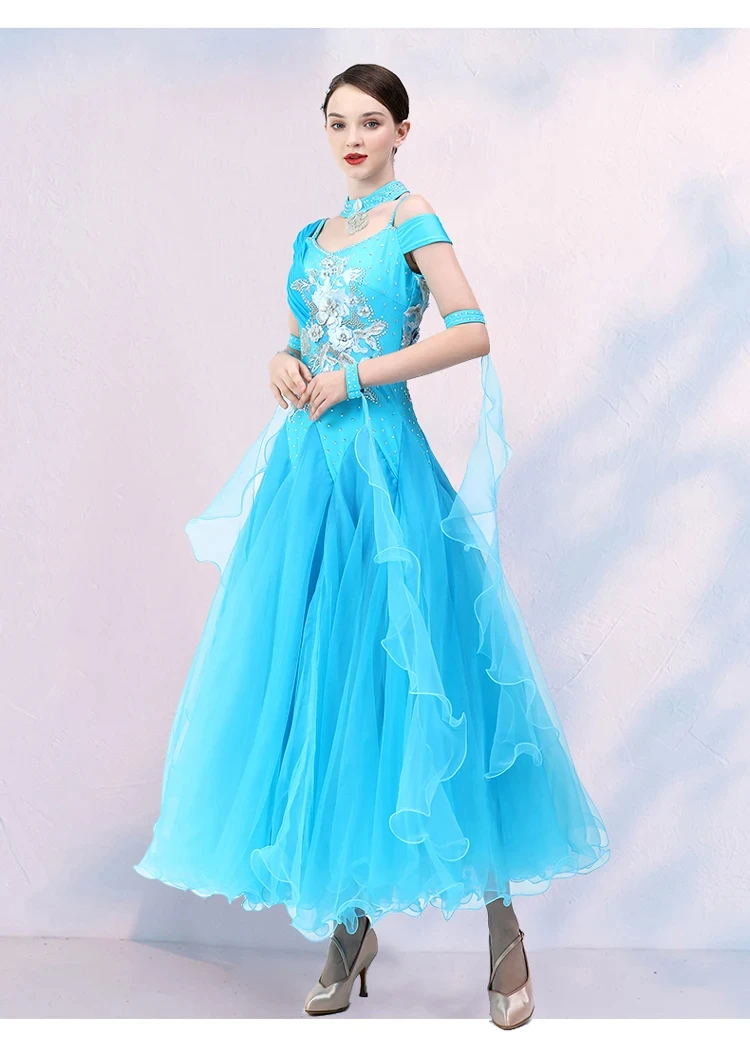 Abito da competizione standard con fionda Danza moderna Abito lungo rosso vino a maniche corte Abito da prestazione con nastro Nuovo valzer da donna