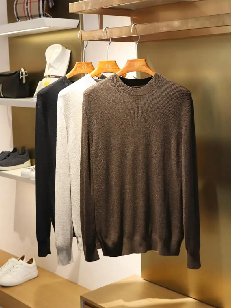 

Итальянский роскошный осенне-зимний новый мужской высококачественный вязаный свитер из смесового шелка и шерсти