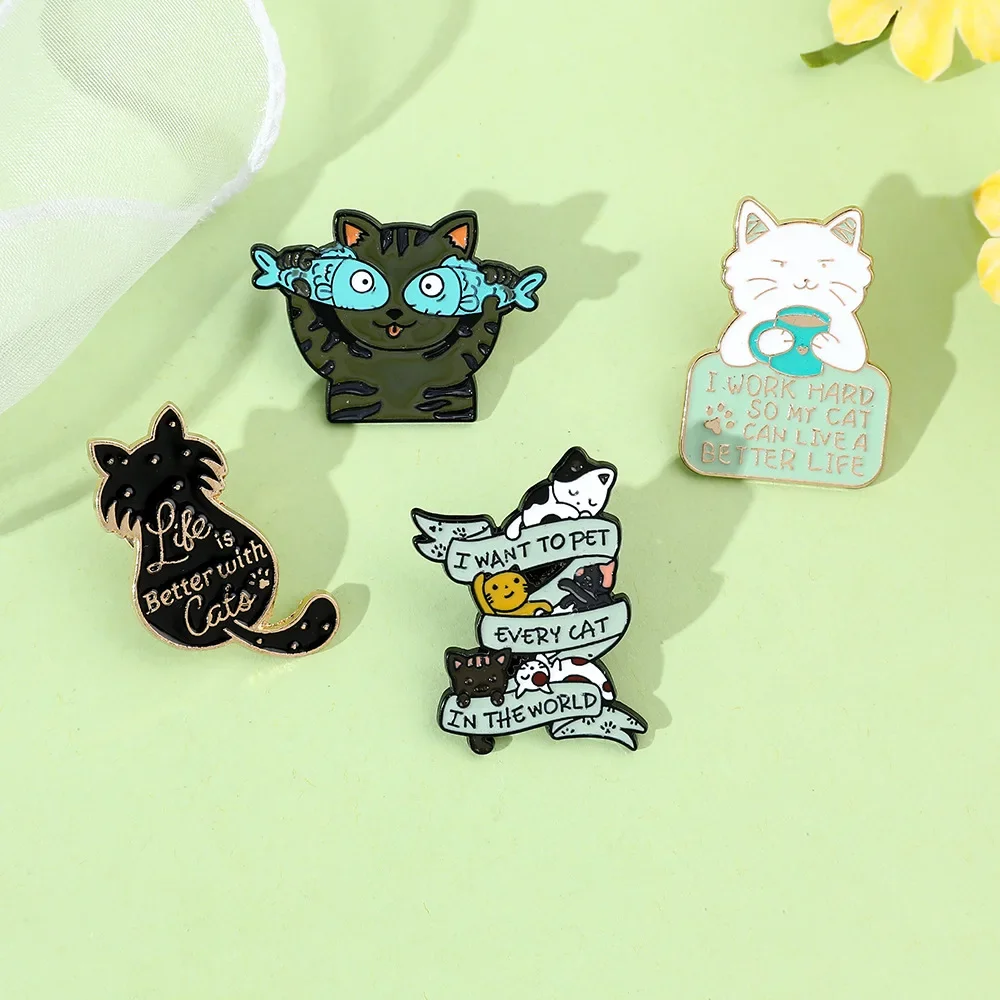 Niedliche Cartoon-Katze, schwarze und weiße Katze, Brosche, kreative Persönlichkeit, lustig, trendig, Kätzchen, Metalllegierung, Tropfabzeichen, Tasche, Kleidung, Anstecknadel – Detail 16