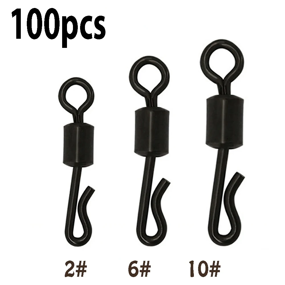 100pcs/lot Large Long Body Q-Shaped Bearing Swivel & Snap Fishing Connector Quick Change Swivels Fishing Tackle Accessories