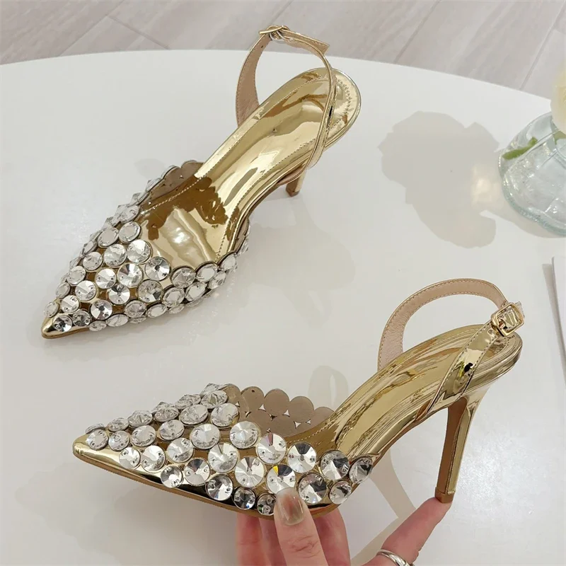 Eilyken Sexy Pointed Toe Women Pumps Elegant Crystal PVC Transparent Thin High Heels Slingback Party Prom Female Shoes image 3