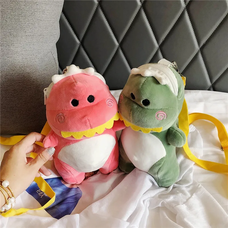 Dinosaur Mini Plush Women Girls Shoulder Crossbody Bag Cute Dinosaur Girl Money Phone Bags Adjustable Strap Student Bags