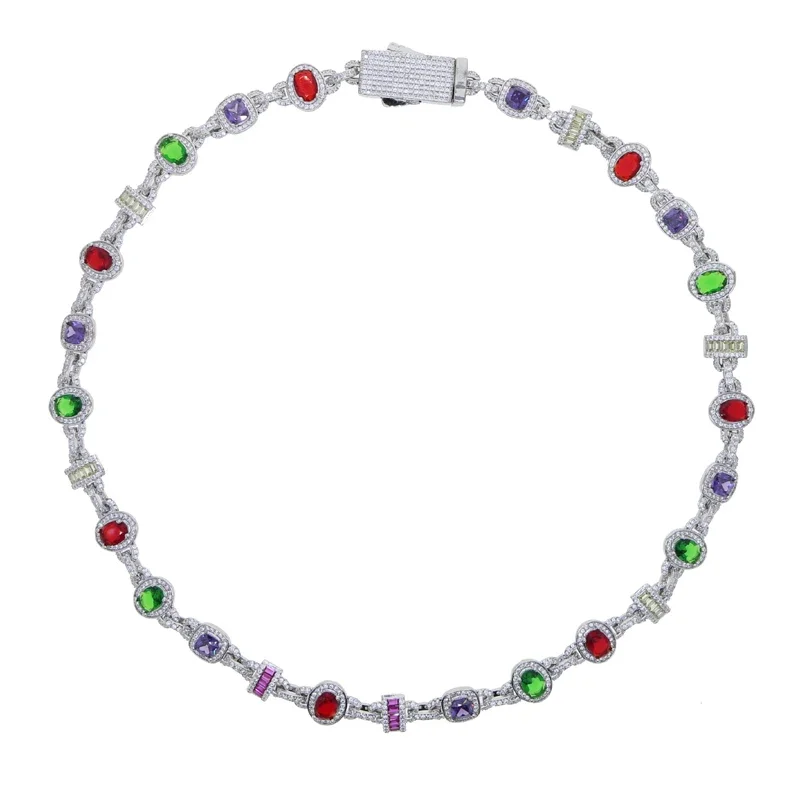

Iced Out Bling Rainbow Colorful Cz Paved Cuban Link Chain for Women Necklace Choker Hip Hop Luxury Wedding Jewelry