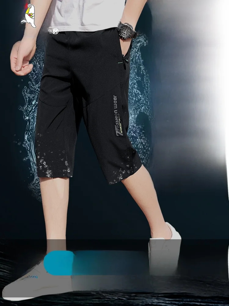 

New 2026 Men's Ice Silk Loose Fit Summer Thin Casual Pants Qui Dry Sport orts Seven-Foot Length Straight Leg Printed TUCANO
