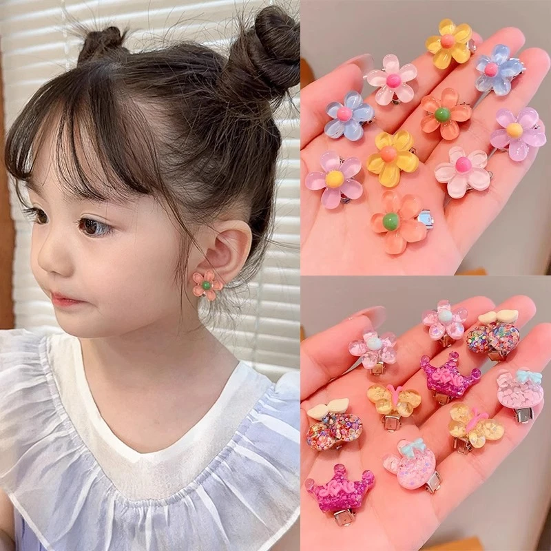 10pcs Cute Girls Earrings Ear Clip No Ear Hole Flower Earrings Children Jewelry Princess Girls Birthday Gifts Kids Accessories