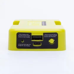 18W Wireless portable Converter for Ryobi 40v Lithium Battery USB Adapter Converter  W/USB C-type DC port(No Battery ）