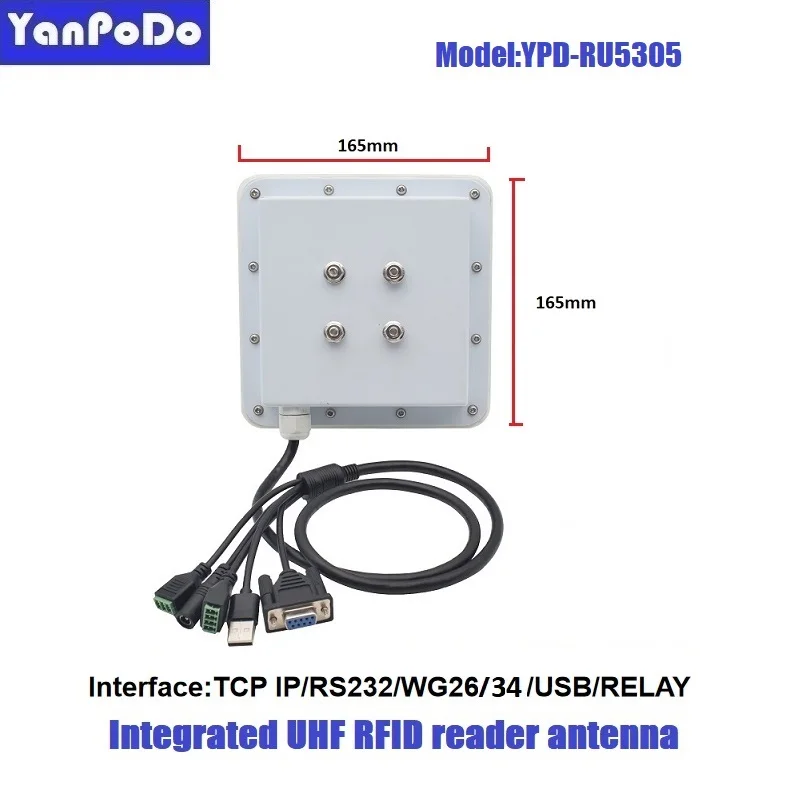 Yanpodo 1-4m Uhf Rfid Reader Long Range Built in 4dbi Circular Antenna RS232 WG26 WG34 USB RELAY Ethernet for Vehicle Management