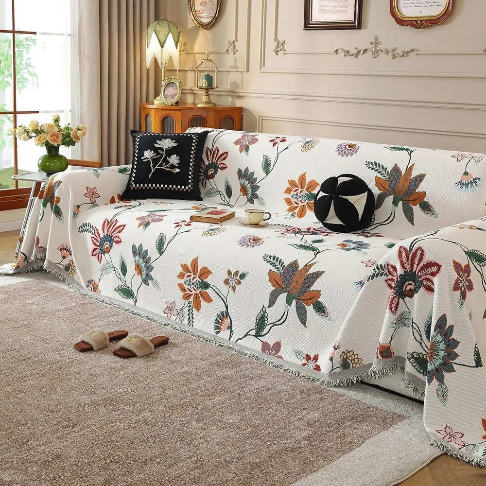 Vintage French Sofa Cover Couch Towel Chenille Thickened Anti-Scratch Cat Proof Furniture Protector, All-Season Sofa Blanket
