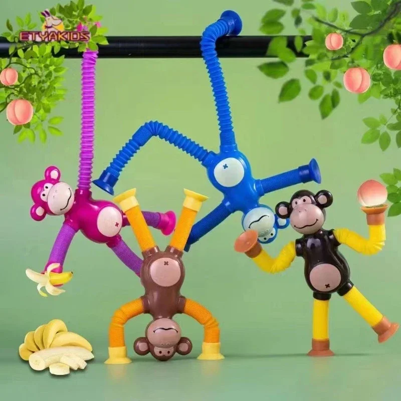 1pc Telescopic Monkey Panda Squeeze Toys for Kids New Year Gift  Decompression Suction Cup Telescopic Tube Deformation Toys