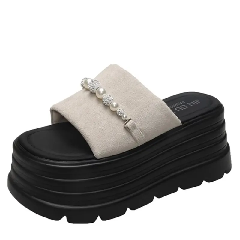 

2025 Luxury Slippers Casual Female Shoe Slides String Bead Platform Summer Fashion Slippers Women Summer Casual Beach Flip Flops