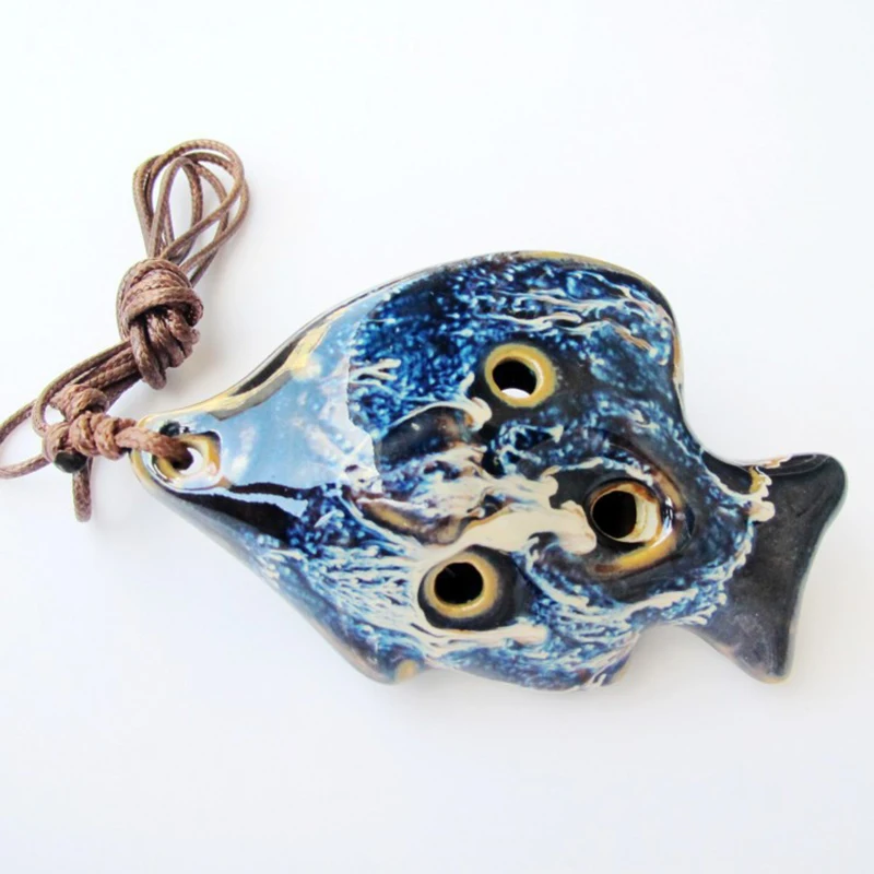 6 Hole Ceramic Mini Ocarina Ceramic Crafts Musical Instruments Ceramic Colored Glazed Fish With Rope For Beginners plaything