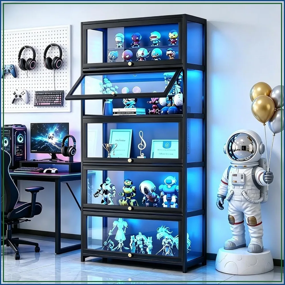 5-Tier Acrylic Display Cabinet Flip-up doors for Collectibles, Toys, Books