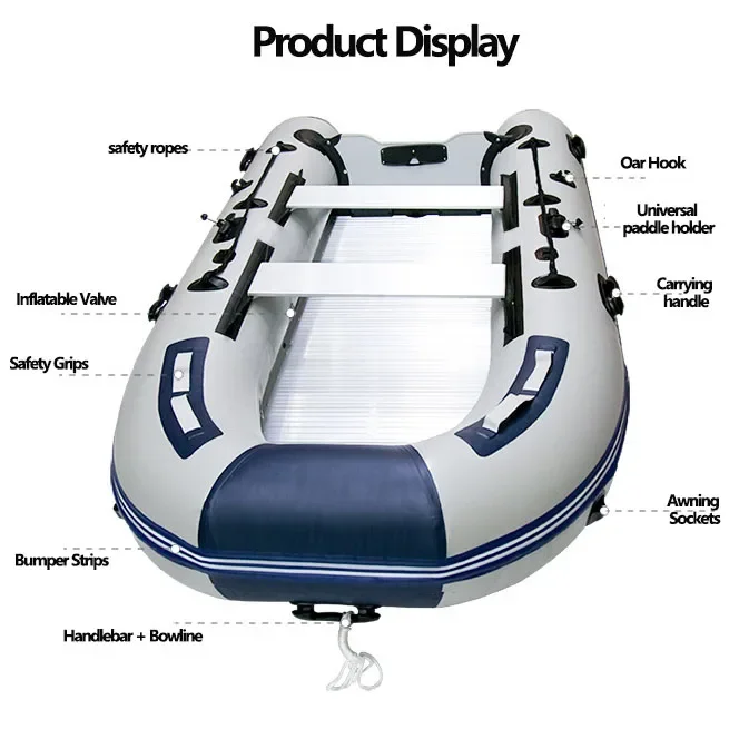 for River Lake 0.9mm Inflatable Boat with V Shaped Keels 3+1 Air Chamber 0.9mm Thickness Assault Boat with Alloy Bottoms Set