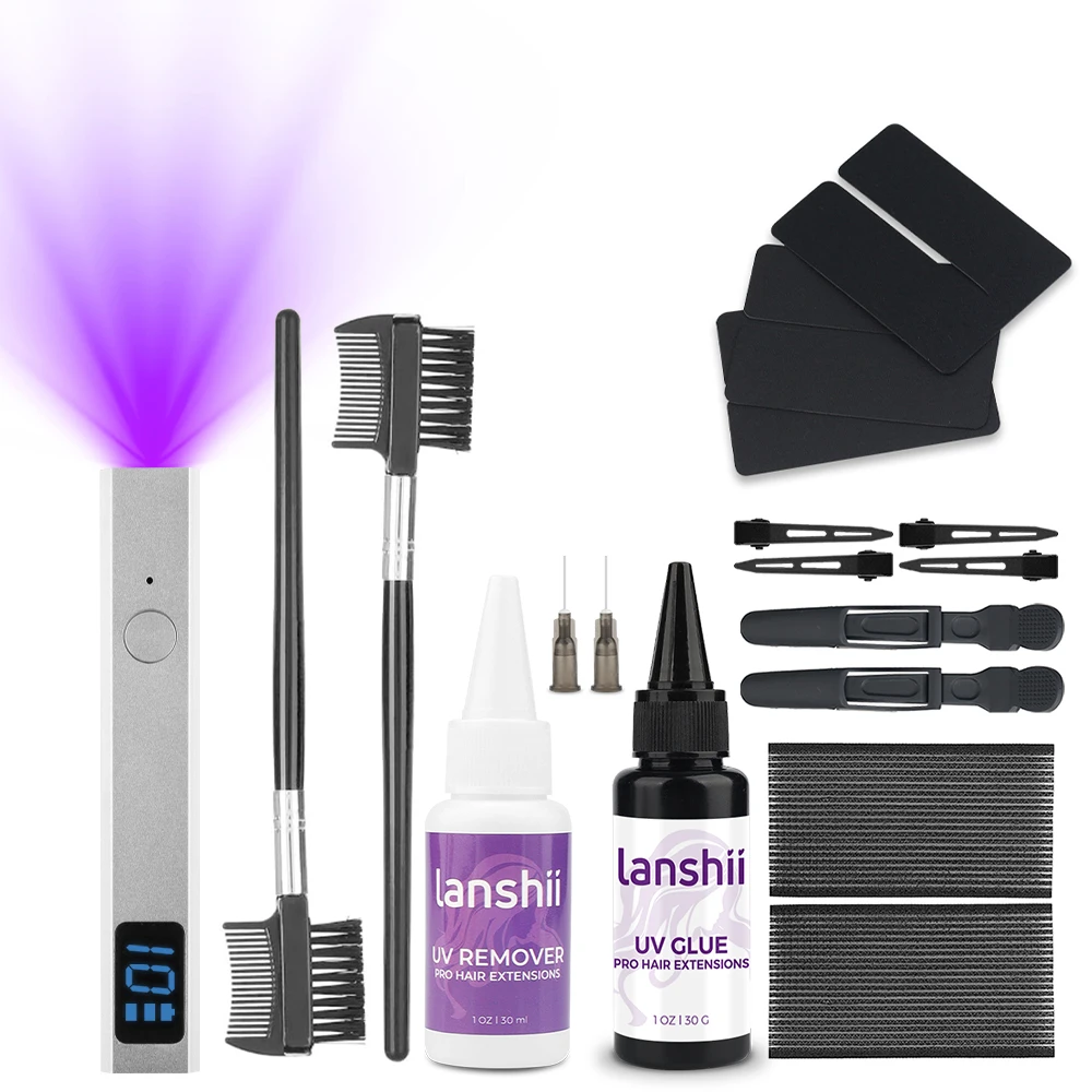 Lanshii V-Light UV Glue Hair Extension Kit – Invisible Bonding Set with Remover for Professional Salon & DIY Use