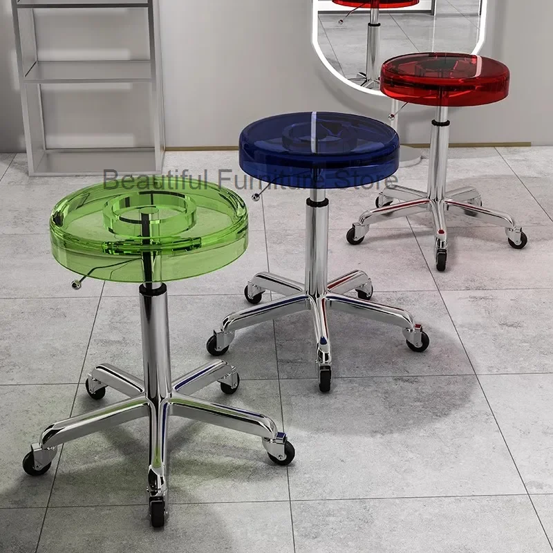 

Nordic Acrylic Hairdresser Stools Beauty Manicure Salon Barber Chairs Esthetician Stool With Wheels Rotating Chair Furniture