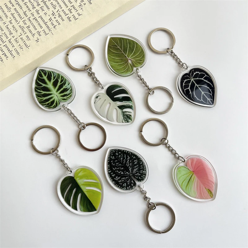 Plant Acrylic Keychain MONSTERA Adasonii Leaf Foliage Key Chain Anthurium Plant Mom Gift Accessories for Car Keys Bag Charm