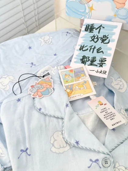 

Pure Cotton Home Clothes Set for Women Outerwear Spwear Gift Box Cartoon Cute Sle Long Sve Loose Fit Four Seasons