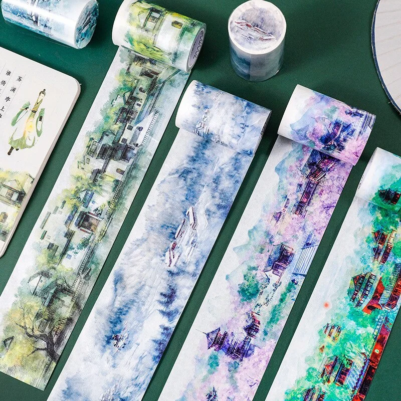 1 لفة اشي ورقة الصين المشهد اللوحة سلسلة كتيب ألبوم الصور مذكرات DIY شريط لاصق مزخرف
