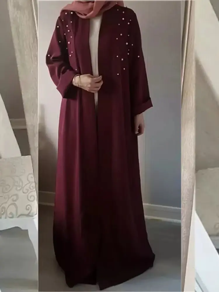 

Muslim 6 colors beading Robe Musulmane Dubai Fashion Opend Cardigan Muslim Abaya Dress Robes Arab Prayer Worship Service Wj1643