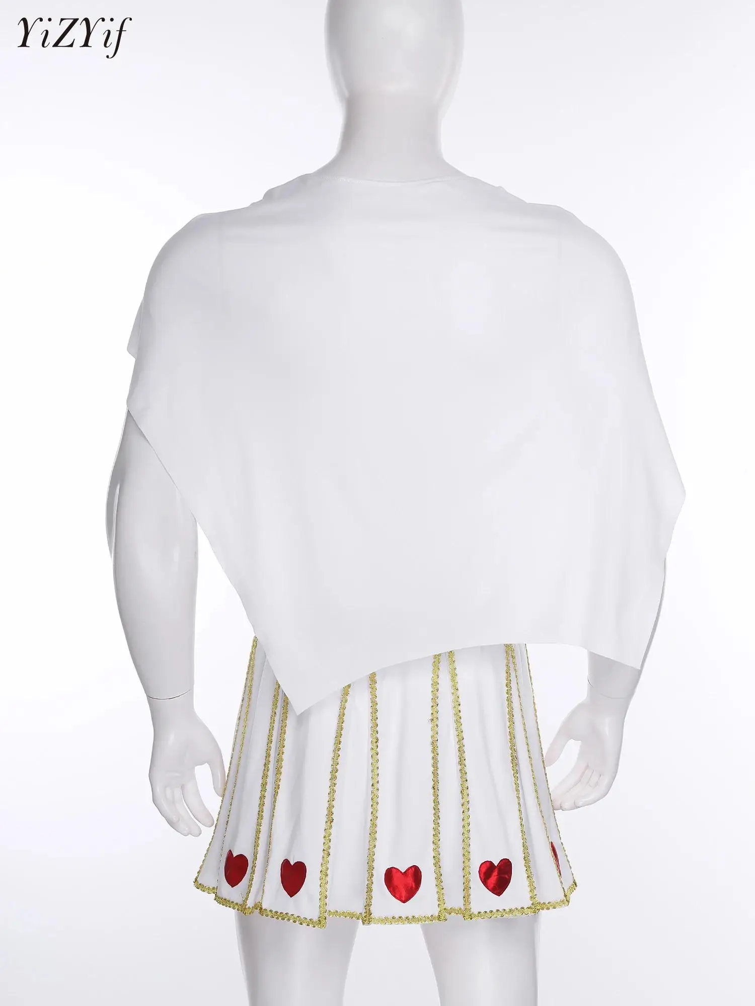 

Men Valentine Cupid God of Love Cosplay Costume Heart Pattern Pleated Skirt with Ruched Cape Halloween Clothes Theme Party Set