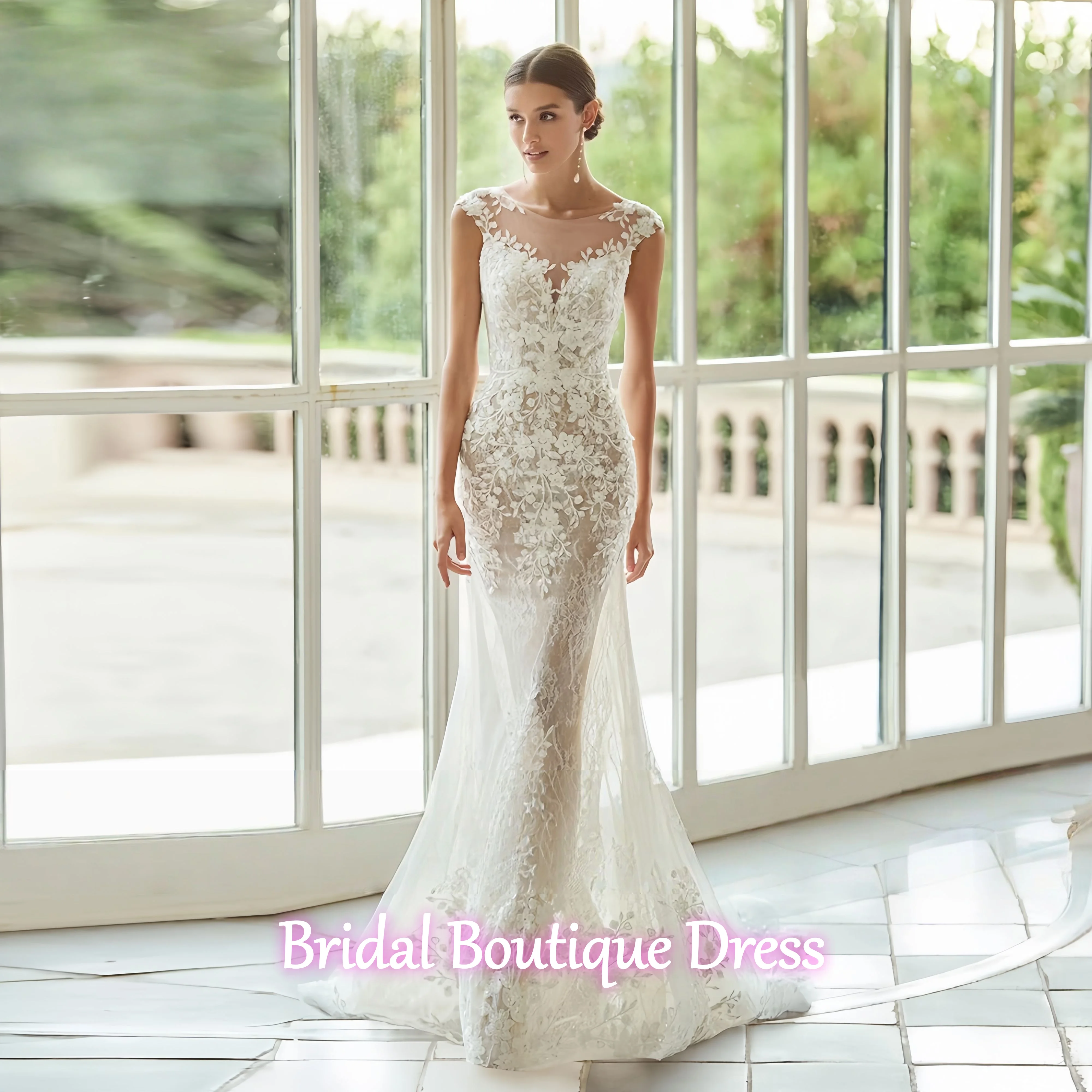 Robe De mariée exquise personnalisée, Sexy, col rond, traîne détachable, manches en dentelle, longueur au sol, 2026