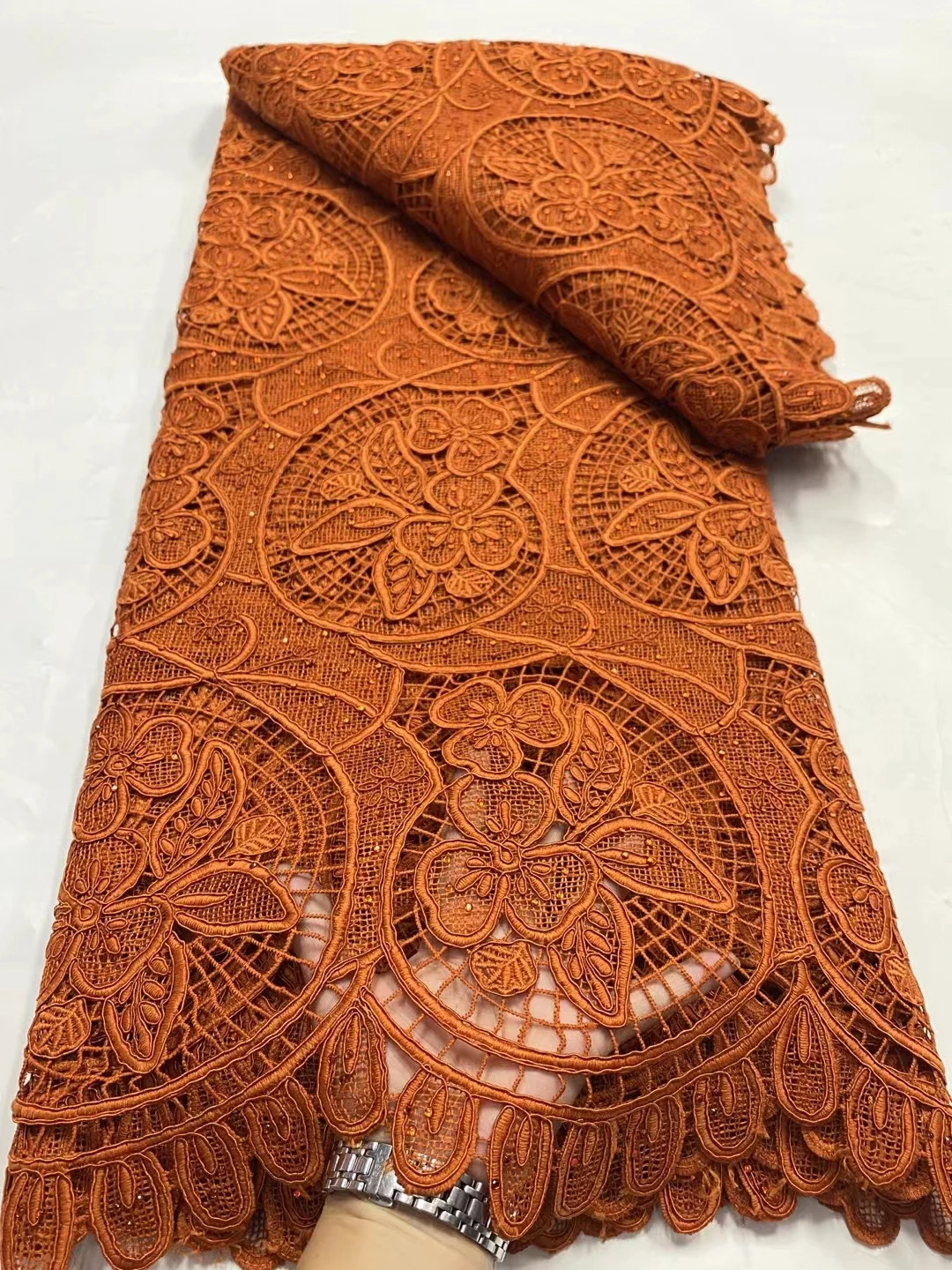 

LDPG73 Brown!New fashion African water soluble lace with stones,top class embroidered guipure cord lace for party/wedding dress