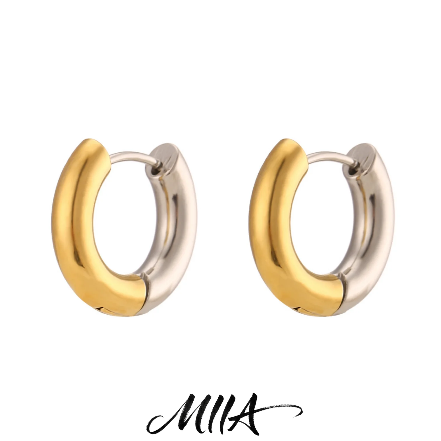 Miia Jewelry Splicing Chunky Hoop Earring 18k Gold Plated Stainless Steel Fashion Jewelry Earrings for Women