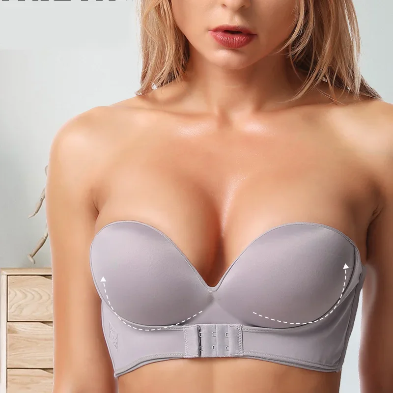 Front Closure Sexy Strapless Bra Women Invisible Push Up Bra Underwear Lingerie for Female Brassiere Pitted Seamless Bralette