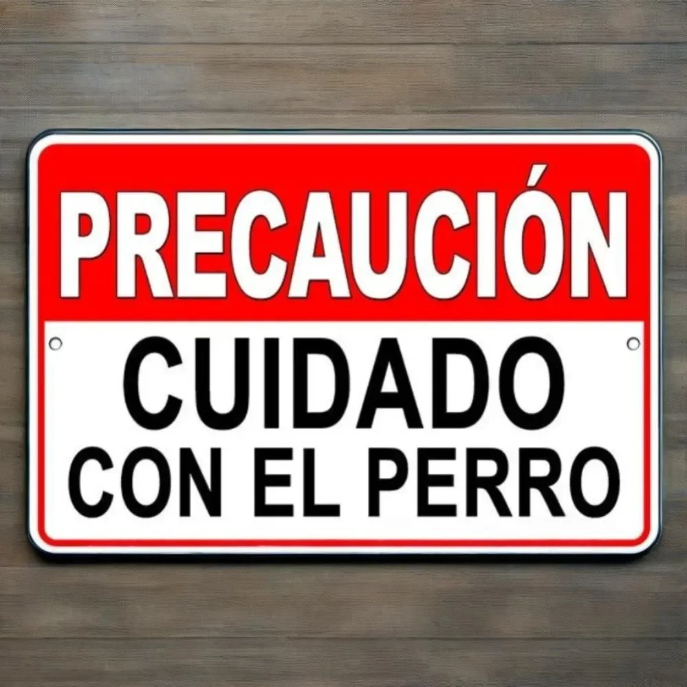 Panneau espagnol 'Beware of Dog' – Precaución Cuidado Con El Perro Bite |   Décor d'avertissement rustique