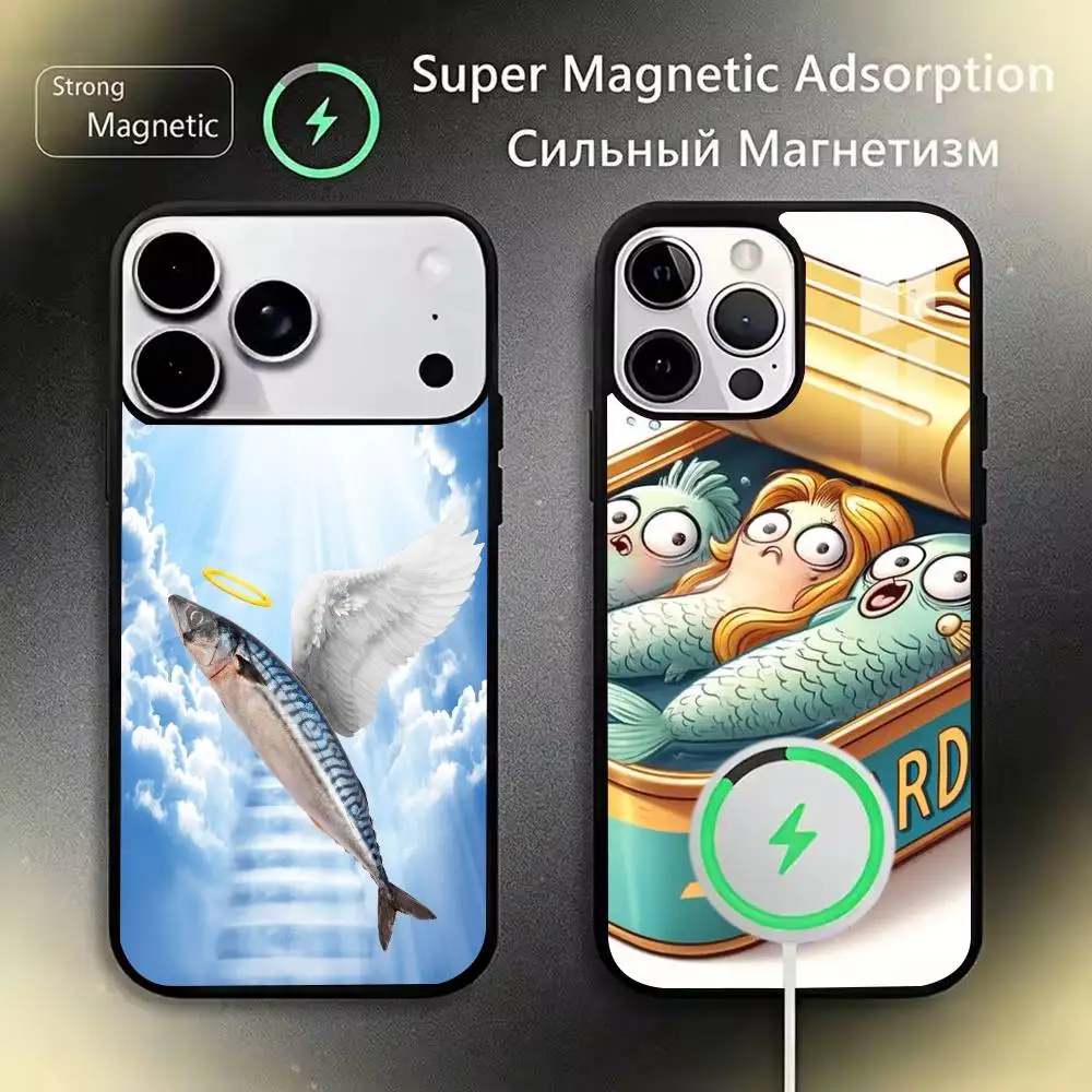 

Fish Funny Sardines Phone Case For iPhone 17,16,15,14,13,12,11Plus,Pro,Max for Magnetic Wireless Charging