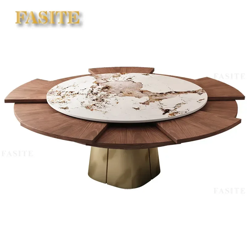 For Retractable Round Dining Table Extendable Rotating Folding Wooden High End Space Saving Modern Furniture for Home