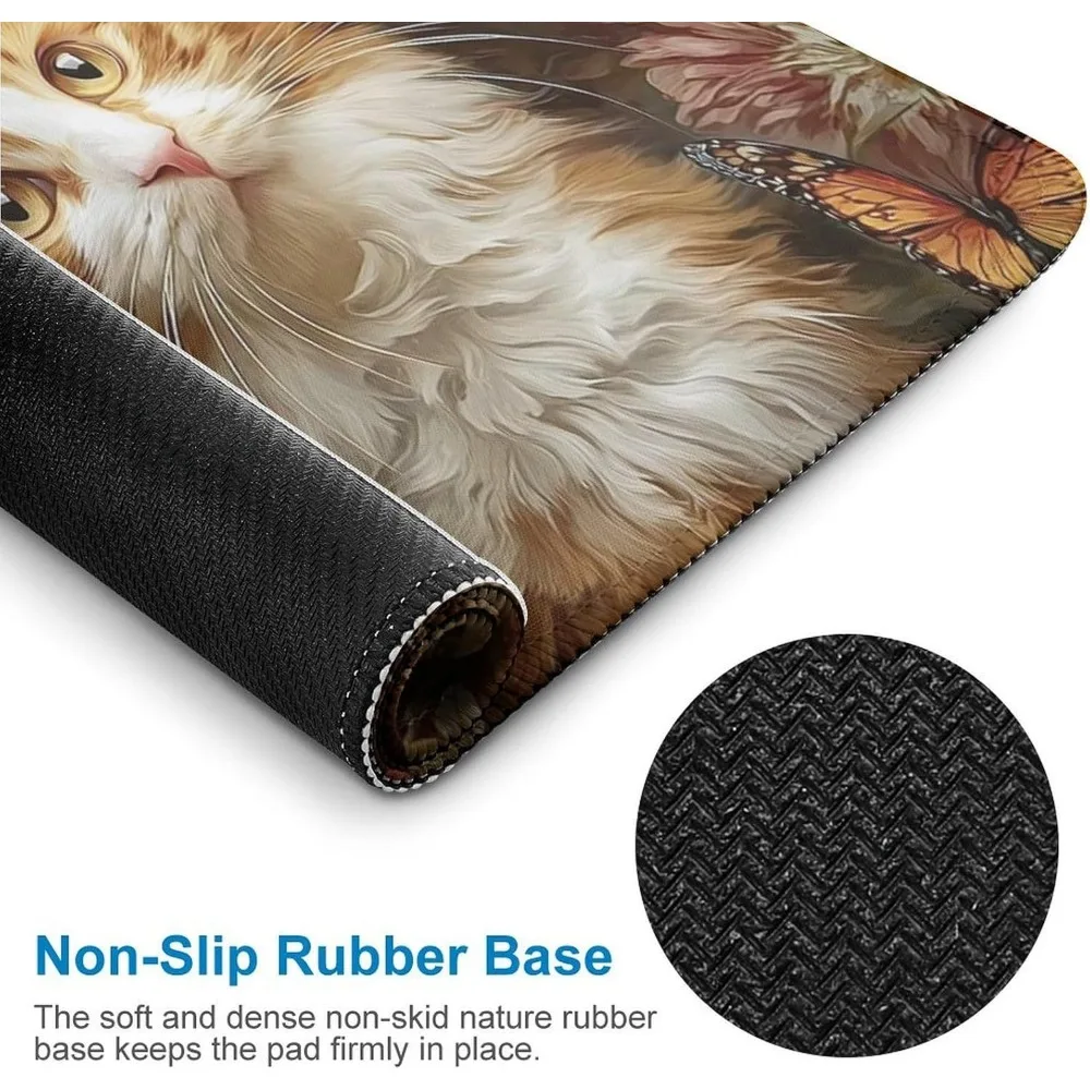 Mouse pad com design de gato alado laranja e branco – acessório de mesa compacto para escritório e laptop, base de borracha antiderrapante, adequado para