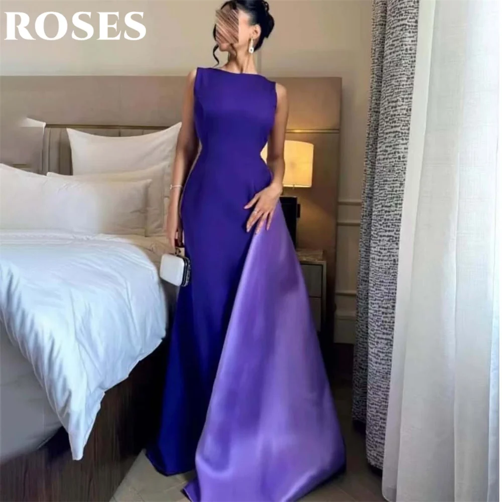 

ROSES Purple Mermaid Sexy Party Dress Backless Evening Dresses Trumpet Sleeveless Satin Celebrity Dresses for Woman Customized