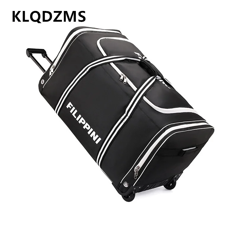 

KLQDZMS Men's Suitcase Large Capacity Outdoor Travel Trolley Bag Oxford Cloth Foldable Travel Bag with Wheels Rolling Luggage