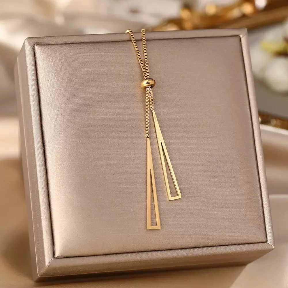 ASONSTEEL Minimalistische Dreieck Anhänger Halskette Edelstahl Für Frauen Männer Box Kette Halsband Goldene Glänzende Wasserdichte Schmuck