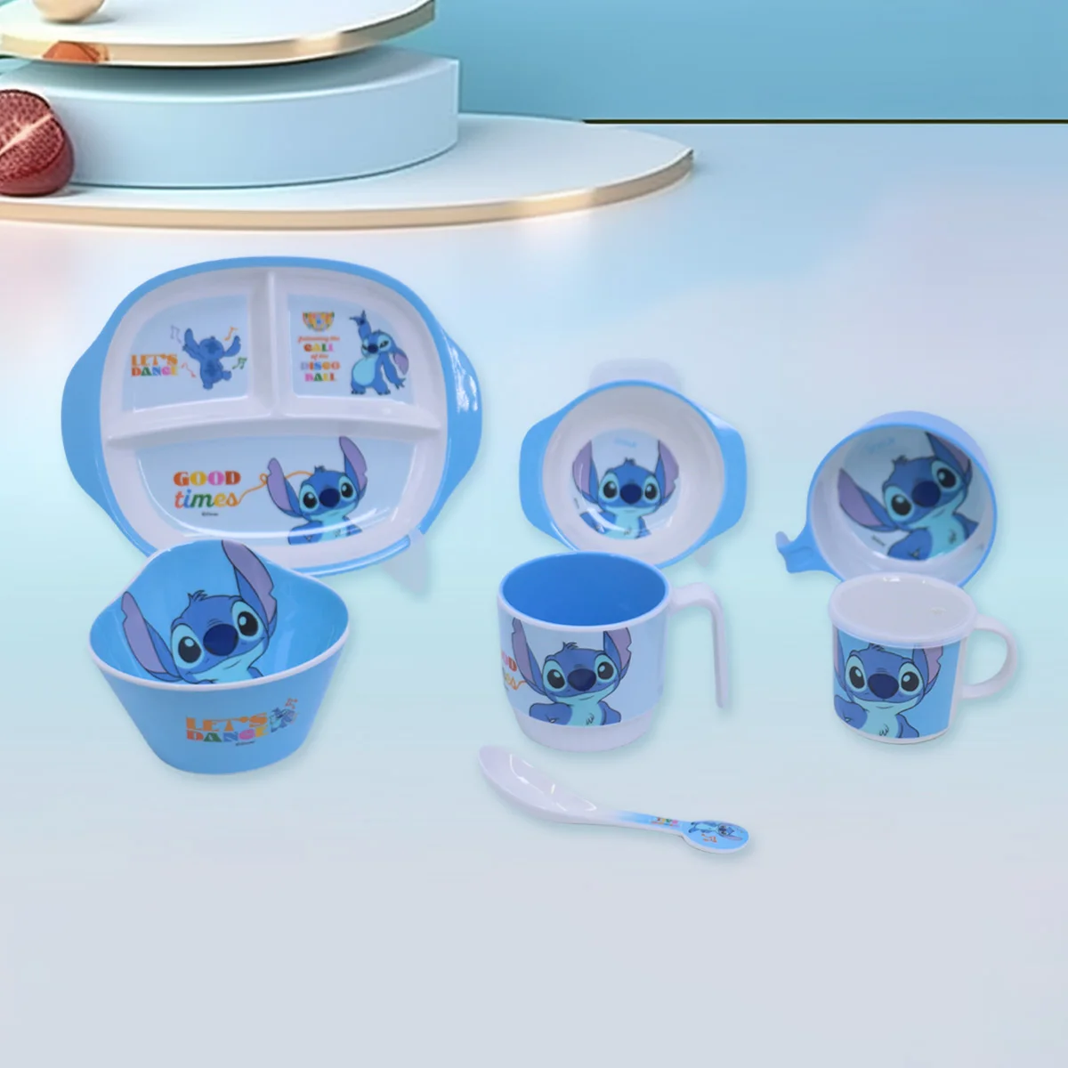 

1pc Disney Cartoon Stitch melamine tableware Home cute plate salad bowl Milk cup spoon Family dinner birthday party tableware
