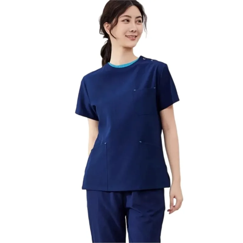 Elastic Scrub sets round neck nurse Uniform solid dental clinic hospital anti-static workwear Doctor overalls medical outfits