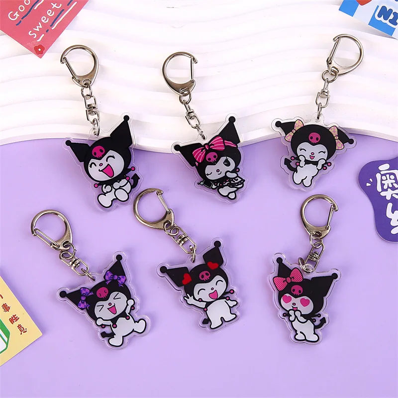 MINISO Sanrio Cartoon Kuromi Acrylic Keychain Pendant Cute Student Backpack Earphone Cover Small Pendant Car Keychain