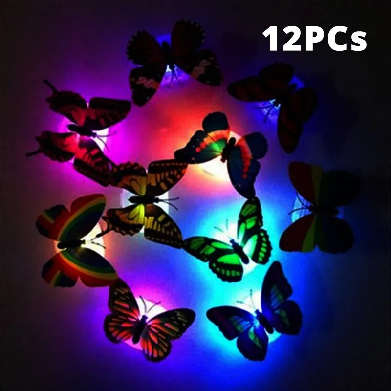 12PCs Multicolor Luminous 3D Butterfly Night Light Wall Sticker Paste Butterfly Decorative Light Random Style And Color