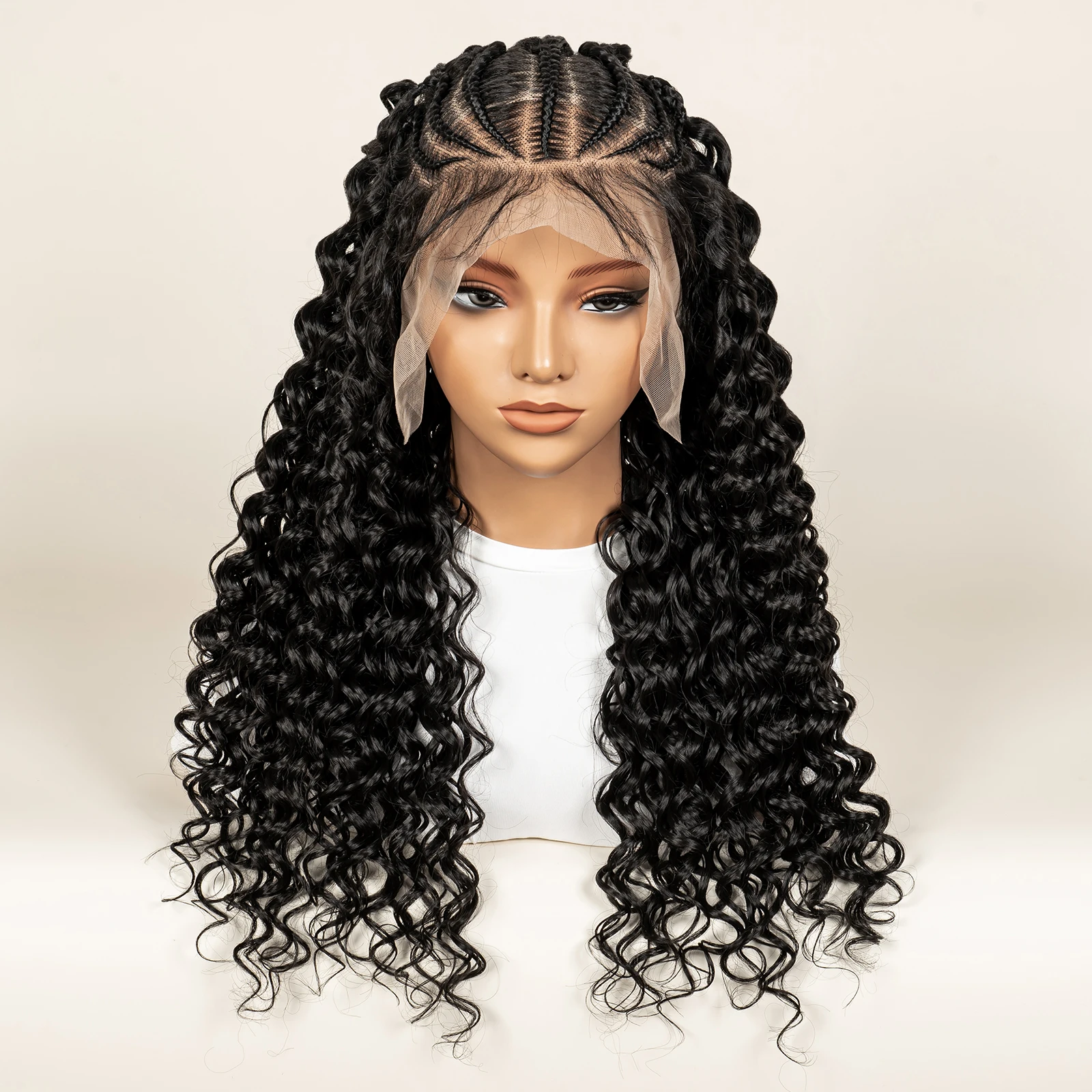 نصف شعر مستعار مضفر مع طفل كورنو الطبيعي شعر مستعار اصطناعي موجة عميقة كامل الدانتيل الباروكات 26 بوصة للنساء السود #4