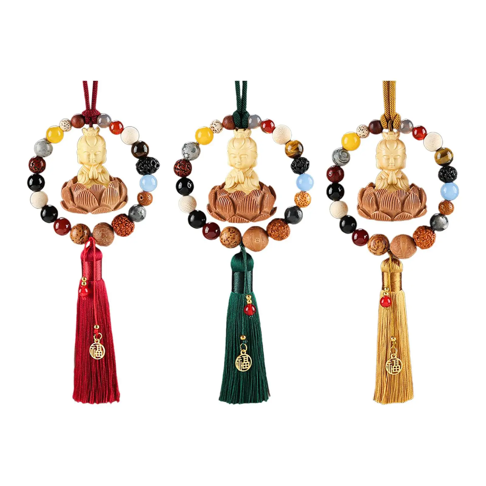Generic Buddha Statue Car Pendant Feng Shui Decor Gift Good Luck Auto Interior Dangle Decorative with Tassel Dangling Ornament