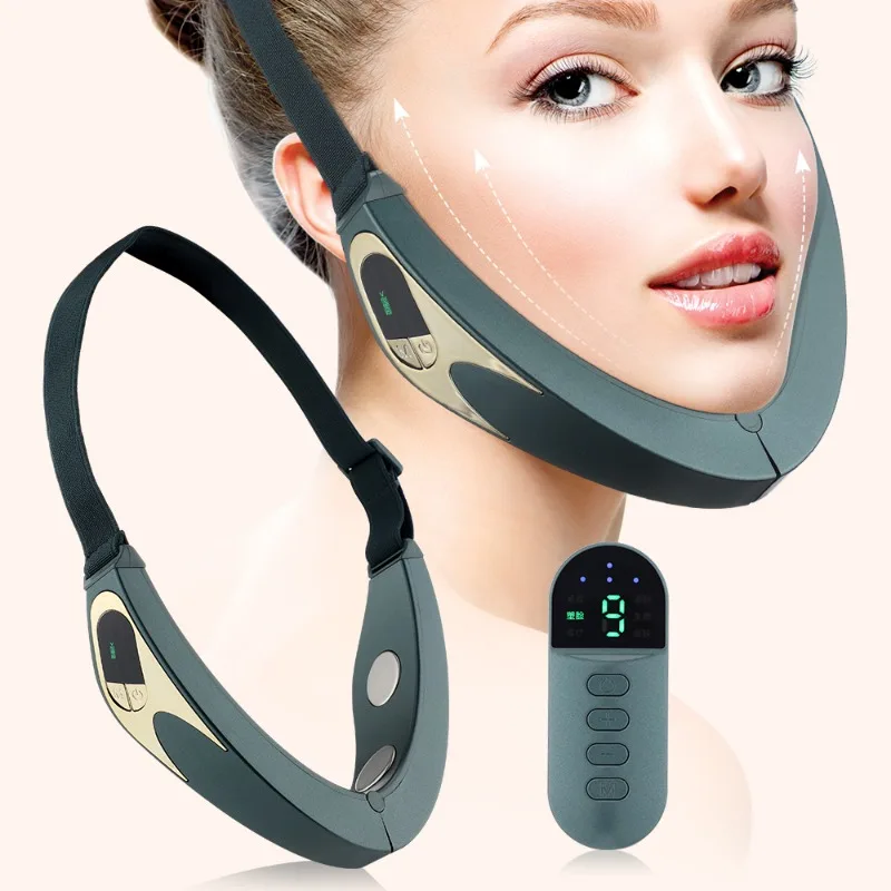 Double Chin Hot Compress EMS Facial Lift Massager V-Line Lift up Red Blue Light Face Firming Slimming Vibration Massager