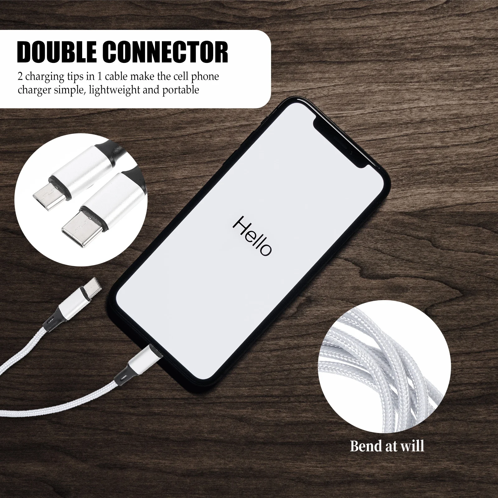 

Двойной зарядный кабель USB Type-C, нейлоновый плетеный кабель для быстрой передачи данных, телефонный шнур, совместимый с большинством мобильных телефонов, планшетов